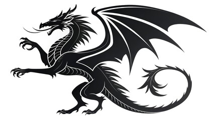 Dynamic dragon leaping forward, minimalist strokes, white background.  