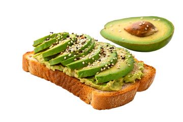 Avocado spread on toast with sesame seed garnish, isolated on white background - generated by ai