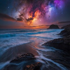 Fototapeta premium Celestial Currents: The Radiant Oceans of a Distant Realm