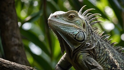 Fototapeta premium Close-Up of Iguana with Raised Spiny Crest