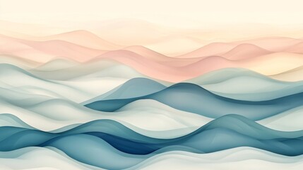 Abstract colorful watercolor waves depicting hills and sky background
