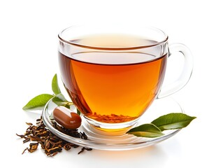 Cup of tea with fresh tea leaf isolated on white background perfect for health and wellness concepts and collagen drinks