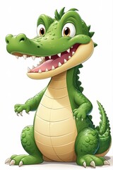 Fototapeta premium Smiling cute crocodile with big eyes, isolated on a white background. 