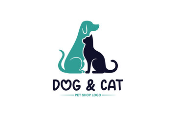 Cat and dog pet shop logo, pet care design logo 