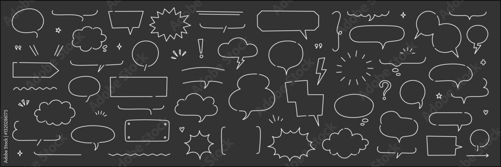 Poster line frame text speech bubble set. chalk line balloon frame design talk speech bubble frame. comic j
