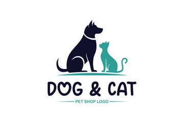 Pet care logo with dog and cat design symbol vector