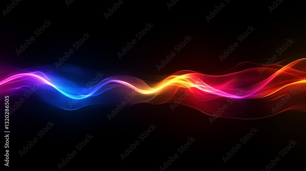 Wall mural abstract multicolored flowing wave pattern against a dark background