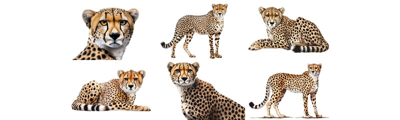 cheetah poses collection on white background