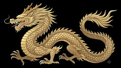 Obraz premium Regal gold dragon roaring, intricate scales and piercing eyes, 