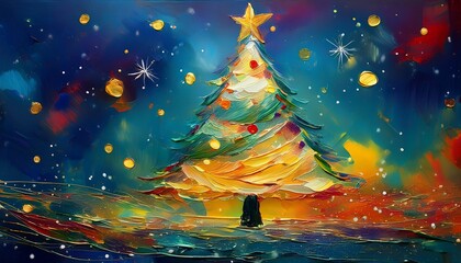 abstract christmas tree oil painted background generative ai