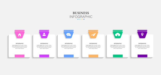 Obraz premium Business Infographic design template Vector with icons and 6 options or steps. Can be used for process diagram, presentations, workflow layout, banner, flow chart, info graph