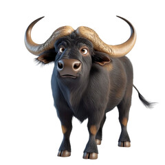 cartoon cape buffalo 3d render on transparent background