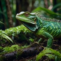 Fototapeta premium Chinese Water Dragon Moving Across Wet Ground