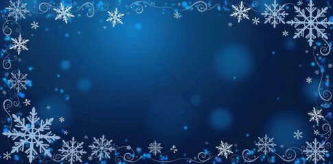 Elegant navy blue banner, frosty details, refined snowflake motif , frost design, elegant banner