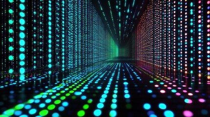 Futuristic Cyberpunk Grid with Neon Dots Technology Background Digital Illustration