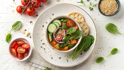 Spiced curry with bright veggies ingredients, bold Asian taste.