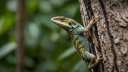 Lizard Blending with Tree Bark and Greenery