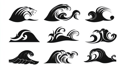 Obraz premium Collection of stylized ocean waves (3)