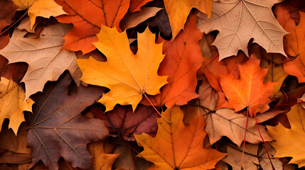 Fototapeta premium A pile of orange leaves with some brown leaves mixed in