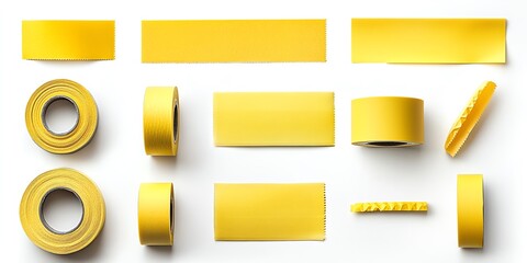 Exploring Different Types of Yellow Adhesive Tape on a White Background