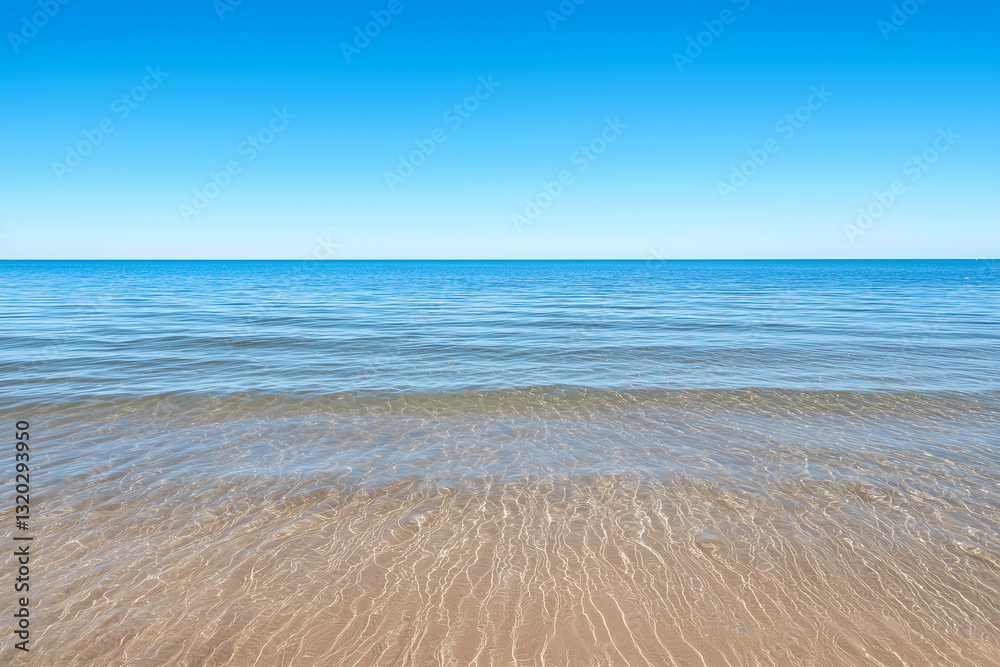 Aufkleber serene view of peaceful bay with gentle tides and clear blue sky, creating tranquil atmosphere