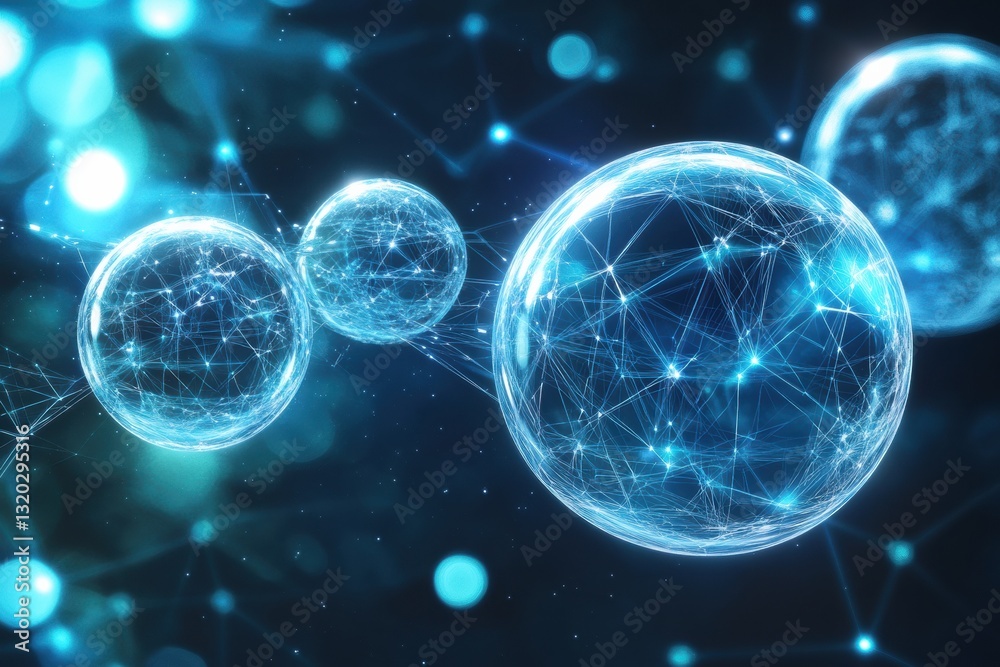 Poster explore multiple virtual worlds connected by luminous beams in a stunning cosmic arrangement highlig
