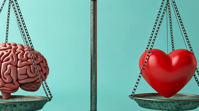 A conceptual balance between brain and heart symbolizing emotion and logic.