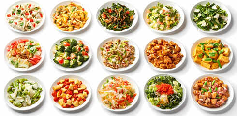 Culinary Array: A vibrant selection of diverse dishes, artfully arranged in individual bowls, presenting a rich tapestry of culinary possibilities