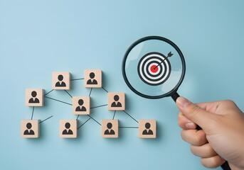 customer relationship management concept. Community online network technology, Customer profile icons connected to target customer relationship management and targeted marketing strategies. CRM