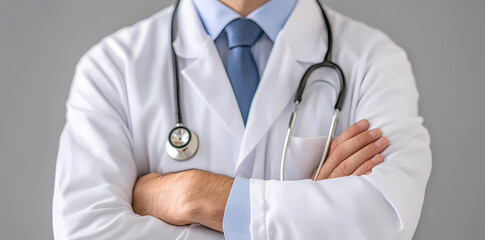 Professional Healthcare Provider: A healthcare expert stands confidently, arms folded, in a pristine, well-lit setting, capturing an aura of trust and proficiency.