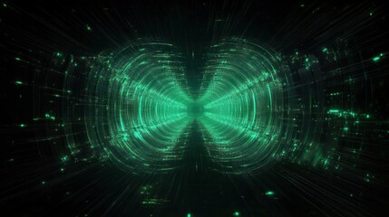 Futuristic Green Waveform Sphere Abstract Design with Geometric Elements and Technology Grid