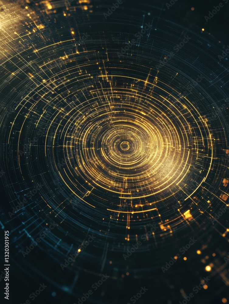 Poster central digital fingerprint graphic with cyber lines and space for advertising above and below