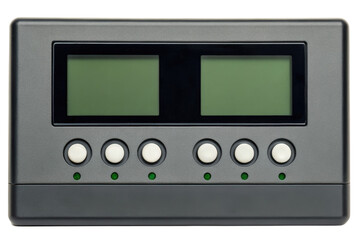 Fototapeta premium Black control panel with LCD screens and buttons isolated with transparent background