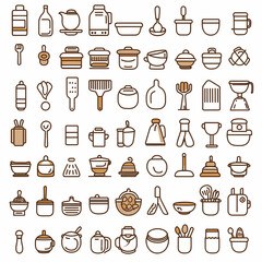 Kitchen Utensils Array: A comprehensive array of various kitchen tools and cookware, arranged in an organized pattern, providing a glimpse into the culinary world.