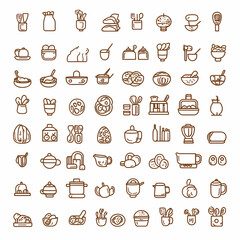 Culinary Collection: A meticulously crafted array of line icons, each representing a distinct facet of the kitchen and dining experience.