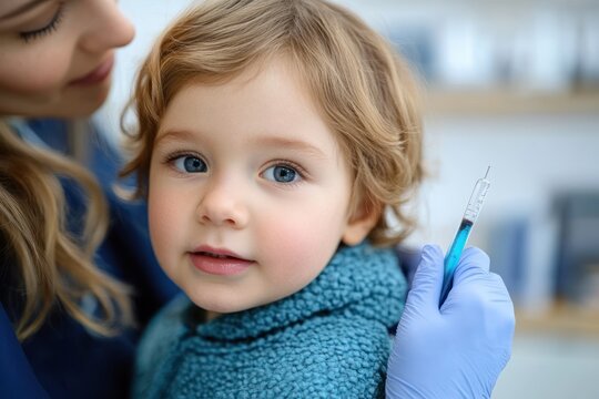 Child Receiving Medical Checkup with Pediatric Neurologist Mother Present Doctor Tests Reflexes Hearing with Tuning Fork Clinic Appointment - Powered by Adobe