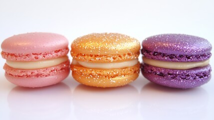 Macarons with different fillings and decorative elements.