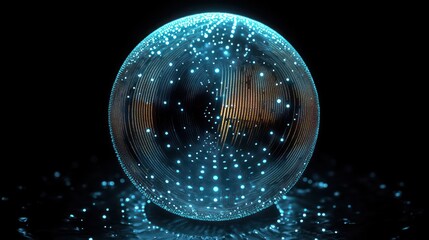 Futuristic glowing sphere with intricate patterns and tech elements