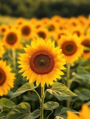 Fototapeta premium Sunlit Sunflower Serenity, Embracing the Beauty of Summer's Golden Bloom