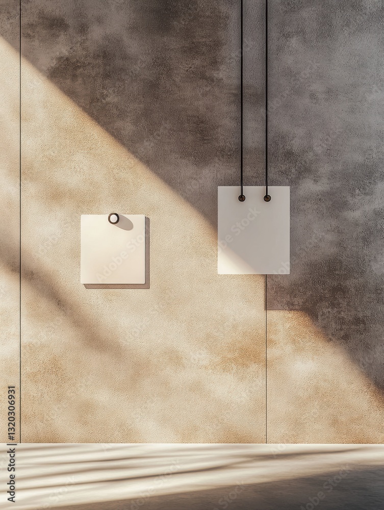 Aufkleber Minimalist work badge indoors against a textured office wall with soft lighting and balanced composition in golden ratio