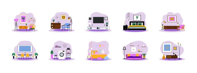 Interior and Furniture set illustration. Flat vector illustration concept.