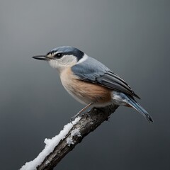 Simple Nuthatch Illustration, Sitting on a White, Bare Branch