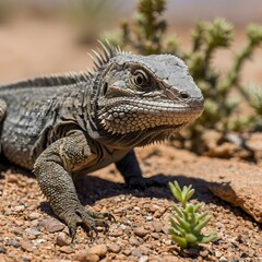 Fototapeta premium Lizard in Desert Landscape: A Tale of Resilience
