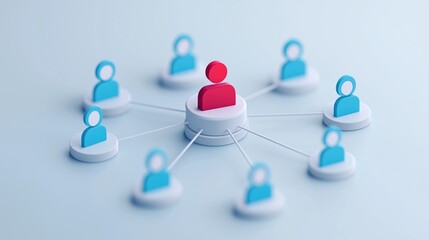 Business Network Concept with Central Leader and Connected Team Members, 3D Illustration