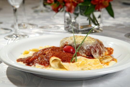 Pappardelle with meat ragu and polpetone