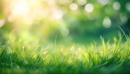 abstract spring or summer background with fresh grass outdoor nature banner copy space artistic image with a bokeh illustration
