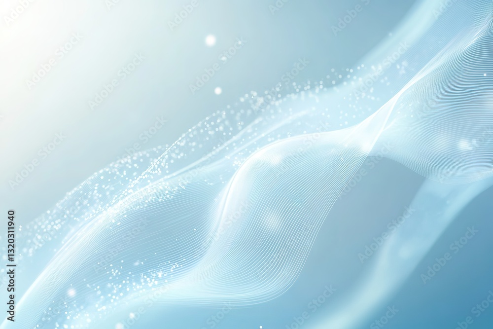 Poster abstract blue background with flowing lines and glowing particles creating dynamic effect