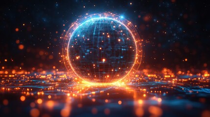 Obraz premium Futuristic Digital Globe with Network Connections in Deep Space Background