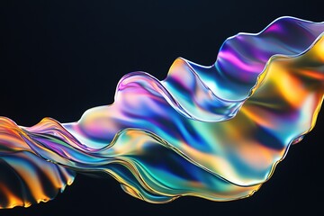 Obraz premium Iridescent Flow: Abstract multicolored translucent waves against a dark backdrop