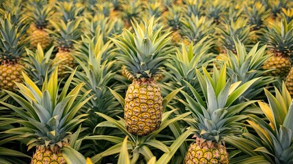 Abundant pineapple harvest, a vibrant field of tropical sweetness and green crown